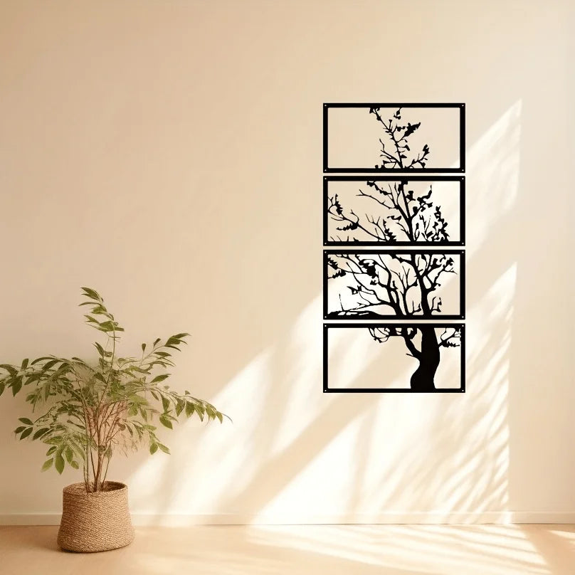 Nocturne Art Deco Black Metal Wall Art Set – Elegant Tree Design for Modern Interiors