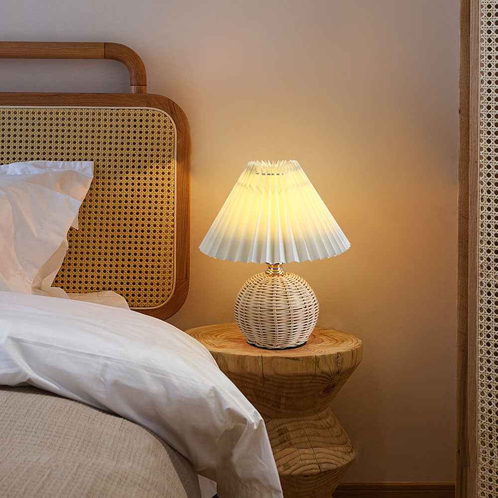 Rattan Bloom Table Lamp with Pleated Shade for Cosy Rooms