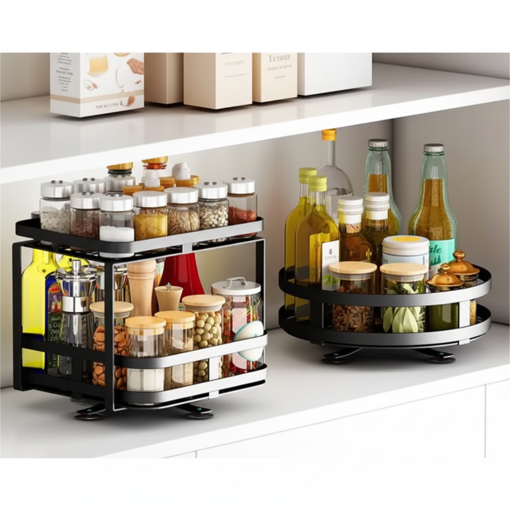 Sierra Adjustable Stainless Steel Spice Rack Organizer – 360° Rotating Space-Saving Solution