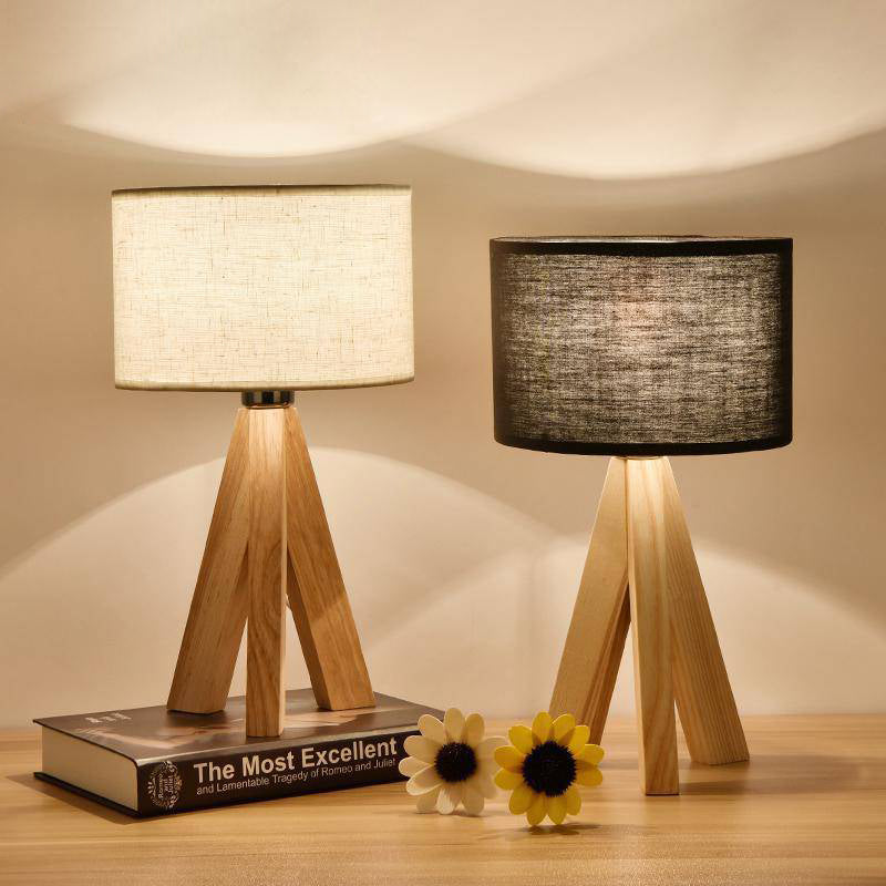 Lorvane Bedroom Table Lamp with Fabric Shade and Wooden Base
