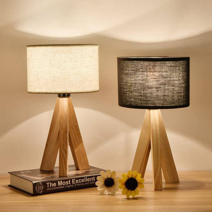 Lorvane Bedroom Table Lamp with Fabric Shade and Wooden Base