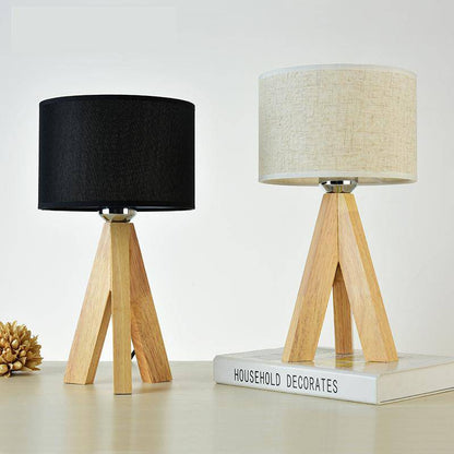 Lorvane Bedroom Table Lamp with Fabric Shade and Wooden Base