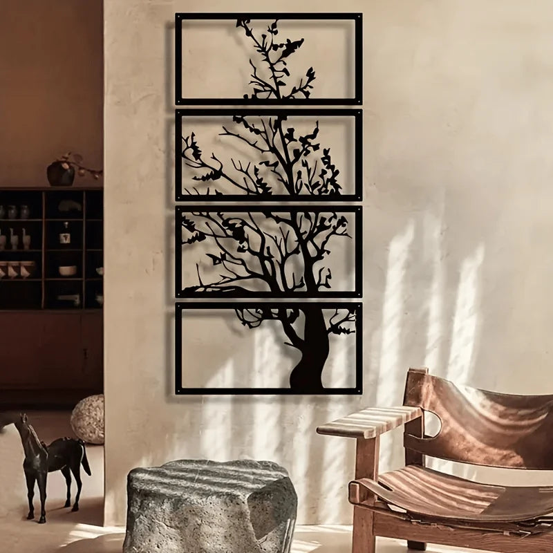 Nocturne Art Deco Black Metal Wall Art Set – Elegant Tree Design for Modern Interiors