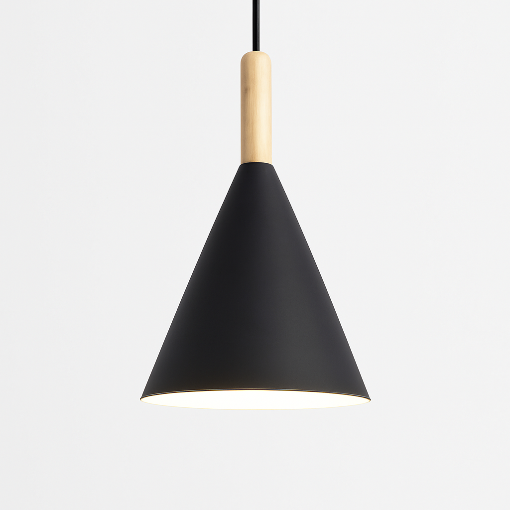 Lunex Conical Pendant Light – Modern Metal and Wood Kitchen Fixture