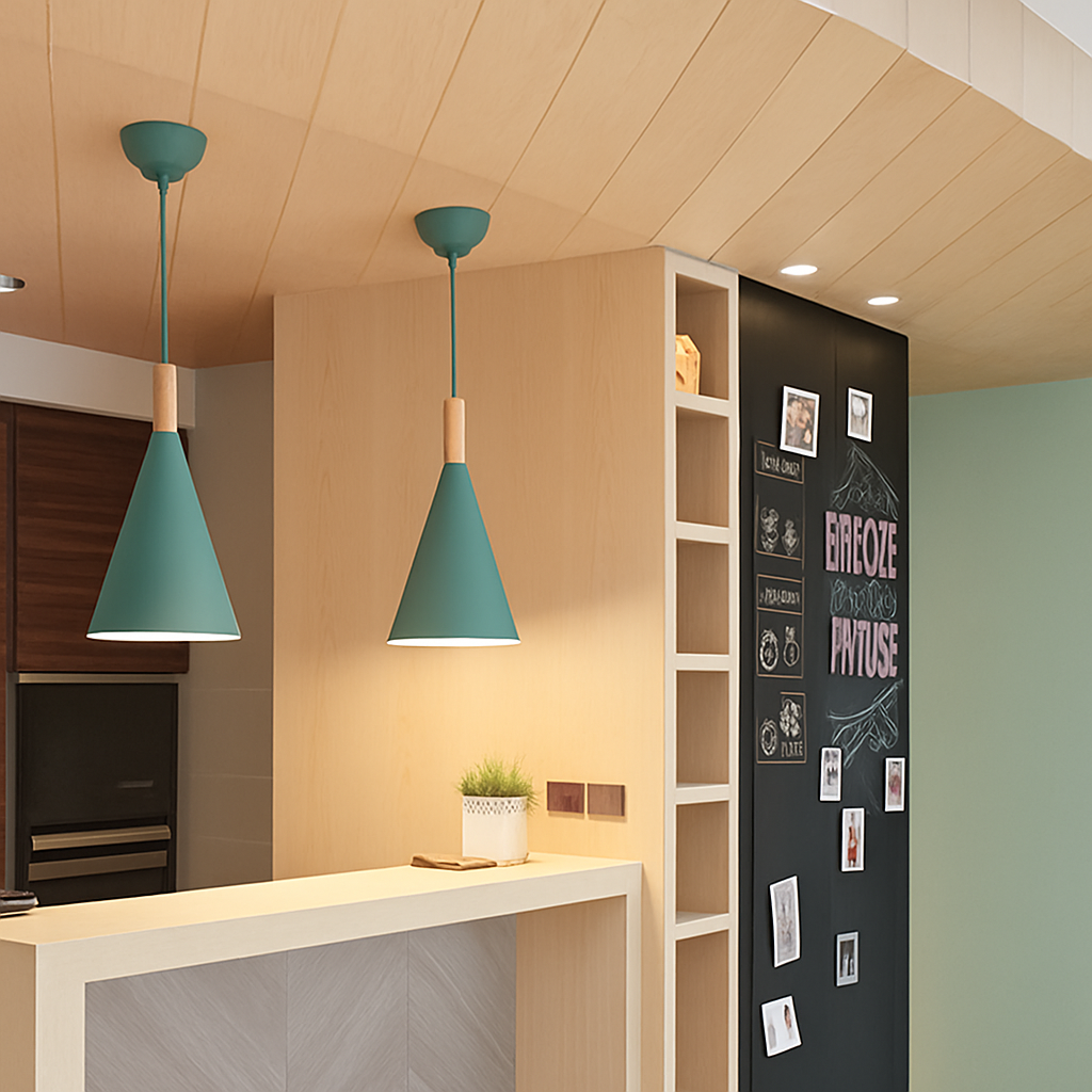 Lunex Conical Pendant Light – Modern Metal and Wood Kitchen Fixture