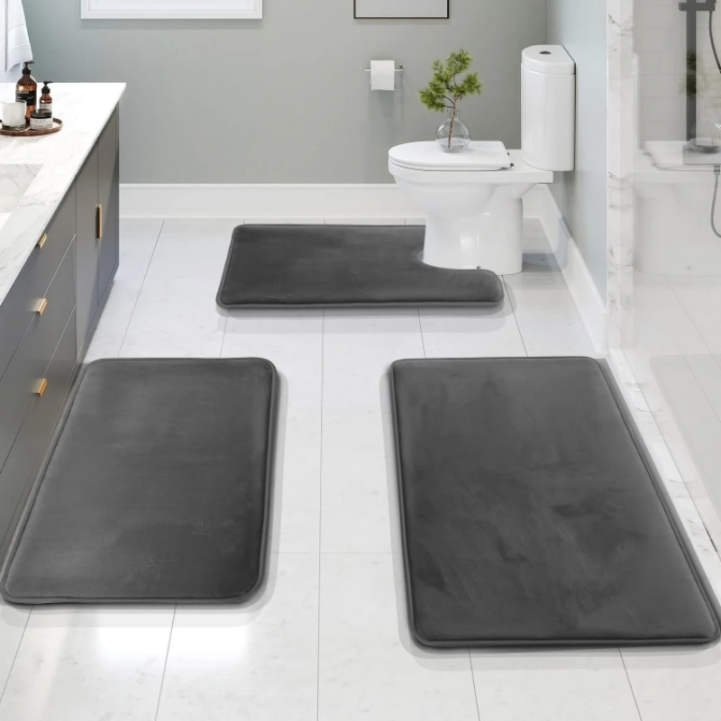 Veloura Memory Foam Bath Rug Set – Non-Slip Quick-Dry Bathroom Comfort Mats