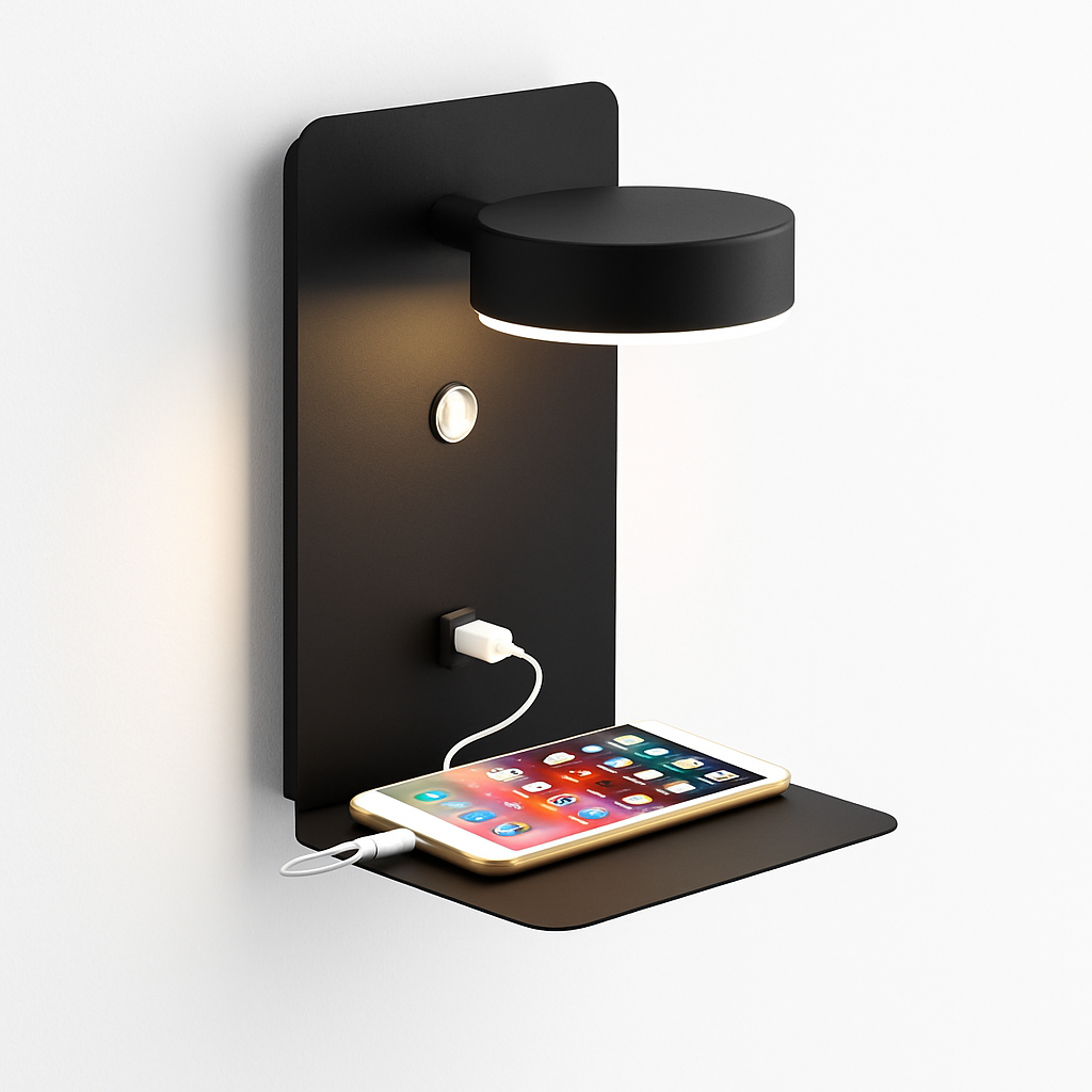 Orlienne Modern LED Wall Light with Adjustable Sconce and USB Charging