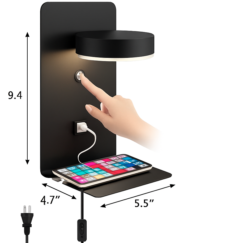 Orlienne Modern LED Wall Light with Adjustable Sconce and USB Charging