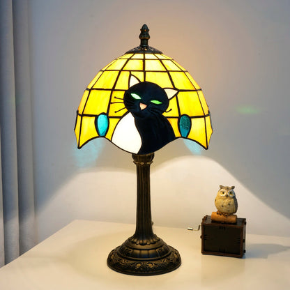Felume Cat Lovers Vintage Table Lamp – Stained Glass Shade for Cozy Illumination