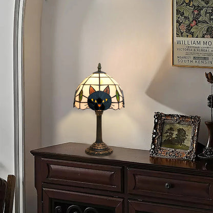 Felume Cat Lovers Vintage Table Lamp – Stained Glass Shade for Cozy Illumination