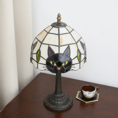 Felume Cat Lovers Vintage Table Lamp – Stained Glass Shade for Cozy Illumination