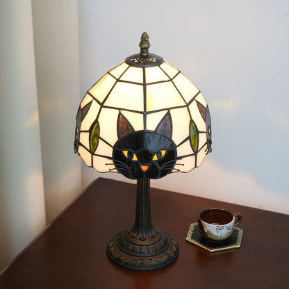 Felume Cat Lovers Vintage Table Lamp – Stained Glass Shade for Cozy Illumination