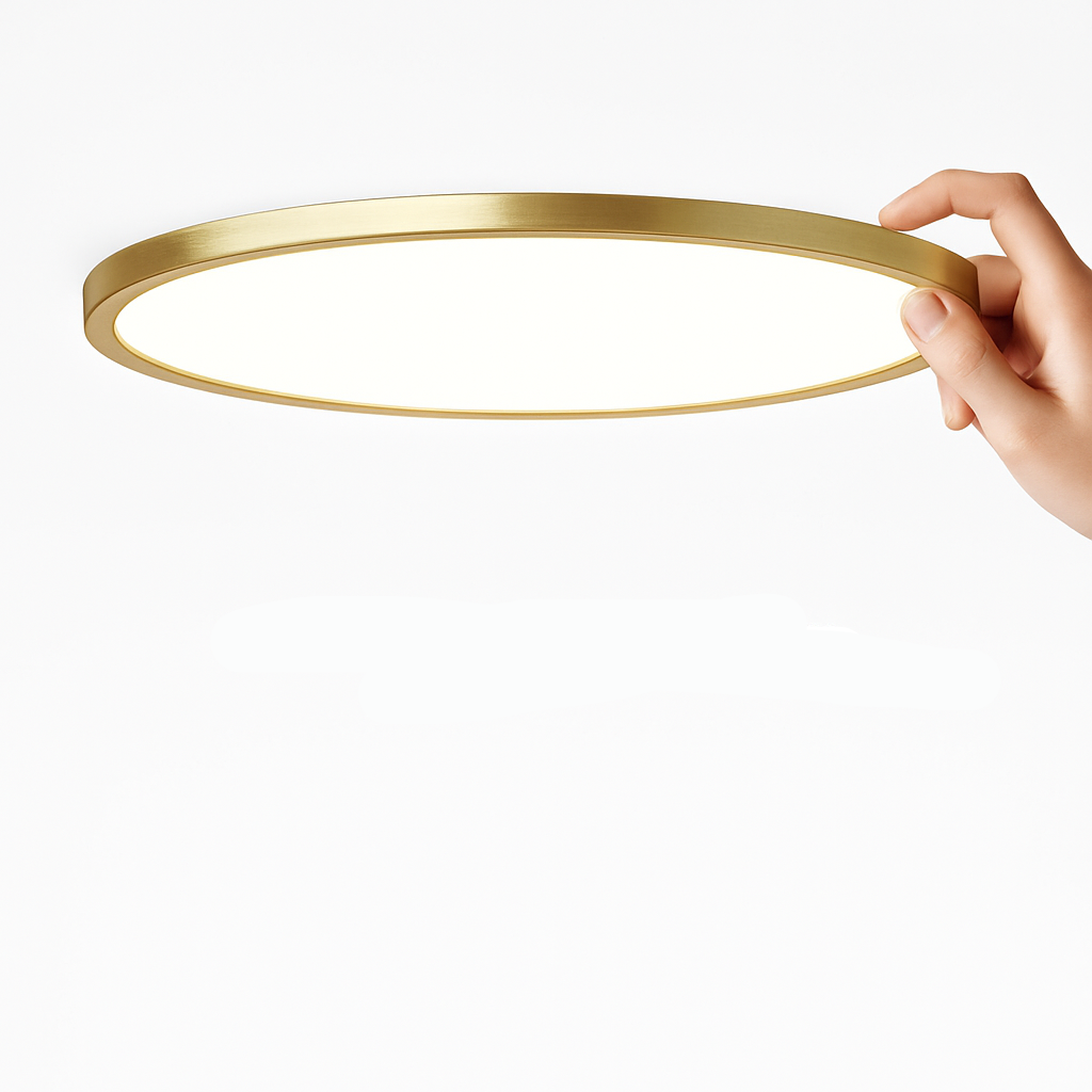 Tenvia Modern Flush Mount Ceiling Light – Ultra-Thin Copper Finish for Elegant Spaces