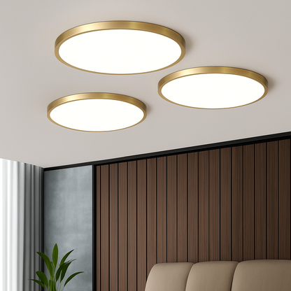 Tenvia Modern Flush Mount Ceiling Light – Ultra-Thin Copper Finish for Elegant Spaces