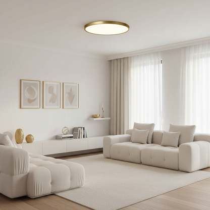 Tenvia Modern Flush Mount Ceiling Light – Ultra-Thin Copper Finish for Elegant Spaces