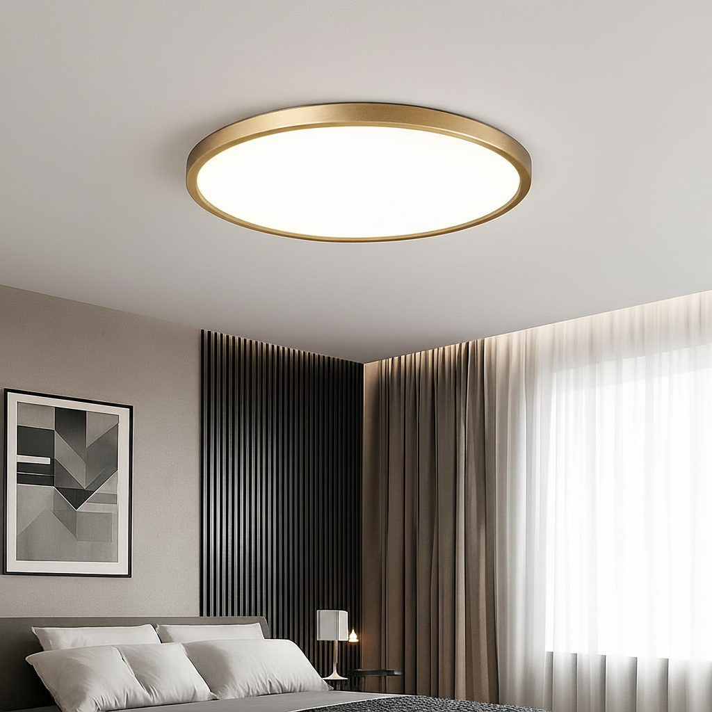 Tenvia Modern Flush Mount Ceiling Light – Ultra-Thin Copper Finish for Elegant Spaces