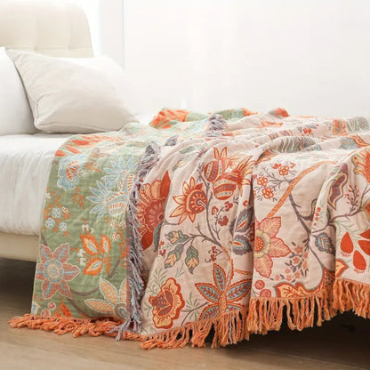 LunaBloom Floral Throw Blanket for Cozy Bohemian Home and Outdoor Comfort