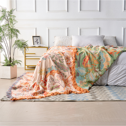 LunaBloom Floral Throw Blanket for Cozy Bohemian Home and Outdoor Comfort