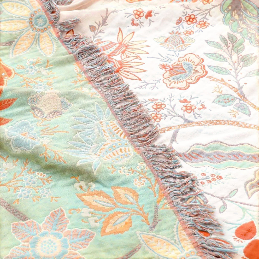 LunaBloom Floral Throw Blanket for Cozy Bohemian Home and Outdoor Comfort