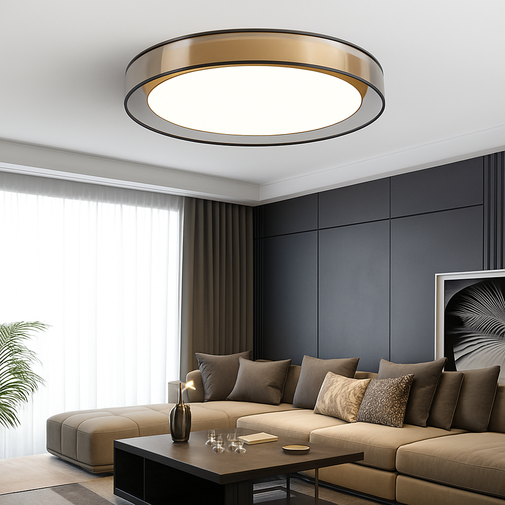 Glide Loft Modern Ceiling Light – Elegant Gold Flush Mount Design for Stylish Interiors