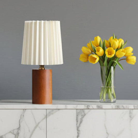 Linen Glow Wood Table Lamp with USB LED Light