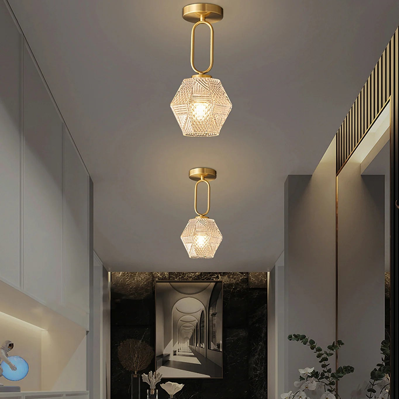 Celvora Elegant Brass Flush Mount Ceiling Light for Art Deco Style