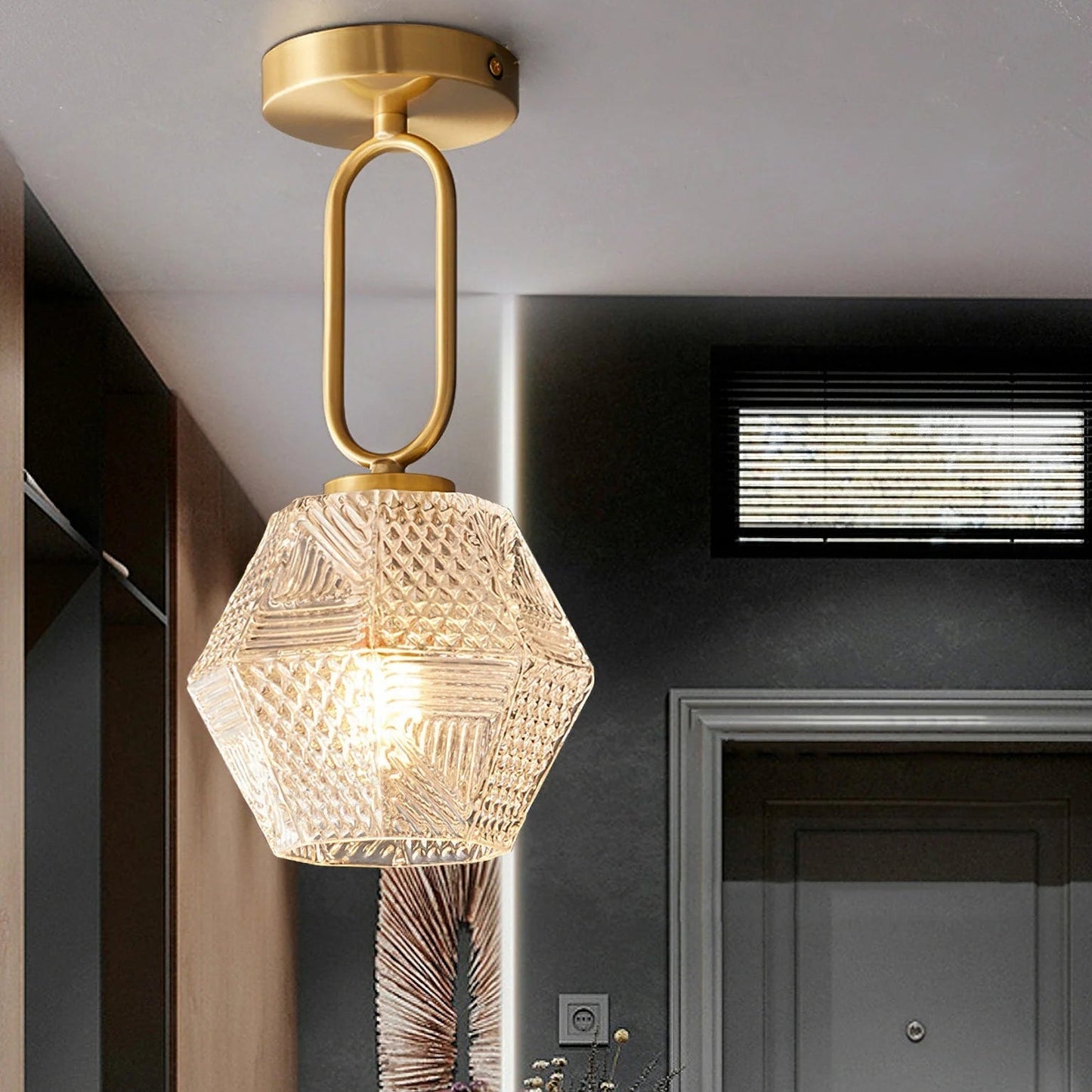 Celvora Elegant Brass Flush Mount Ceiling Light for Art Deco Style