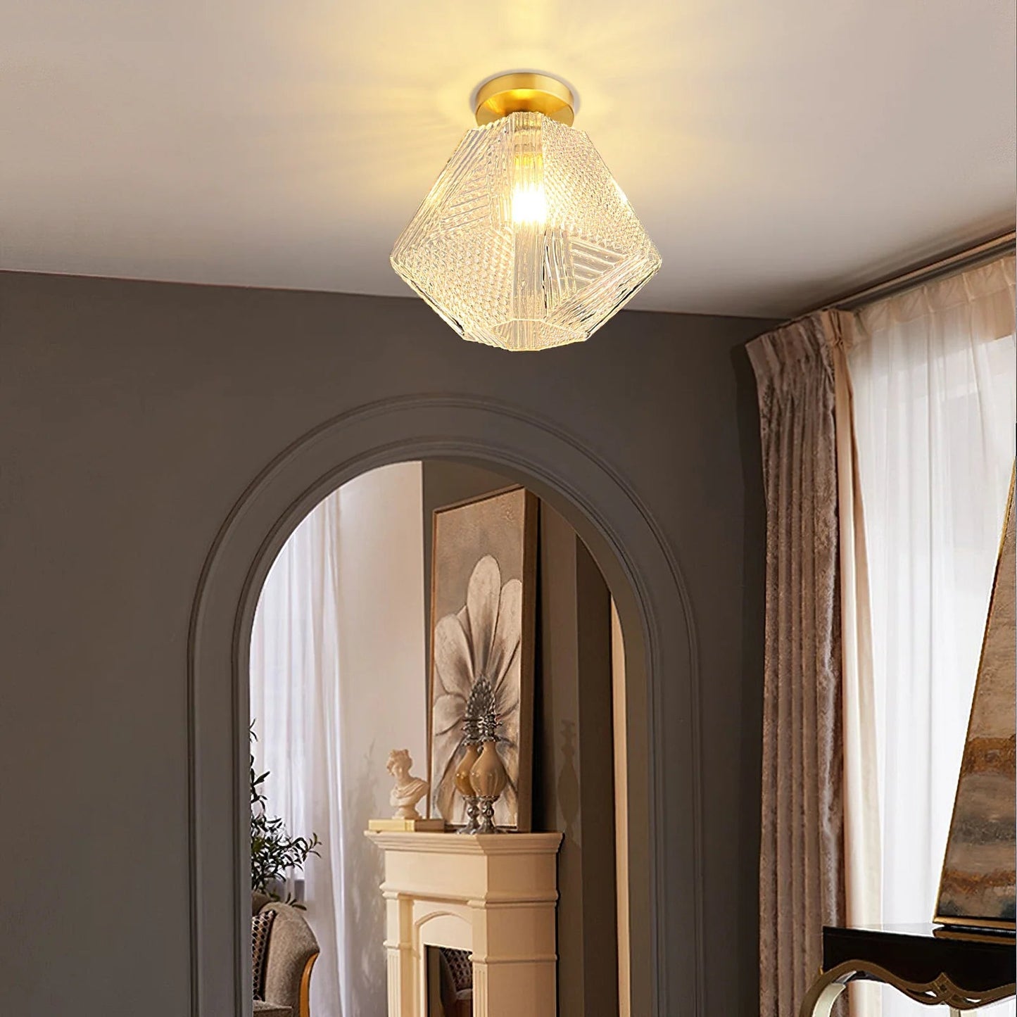 Celvora Elegant Brass Flush Mount Ceiling Light for Art Deco Style
