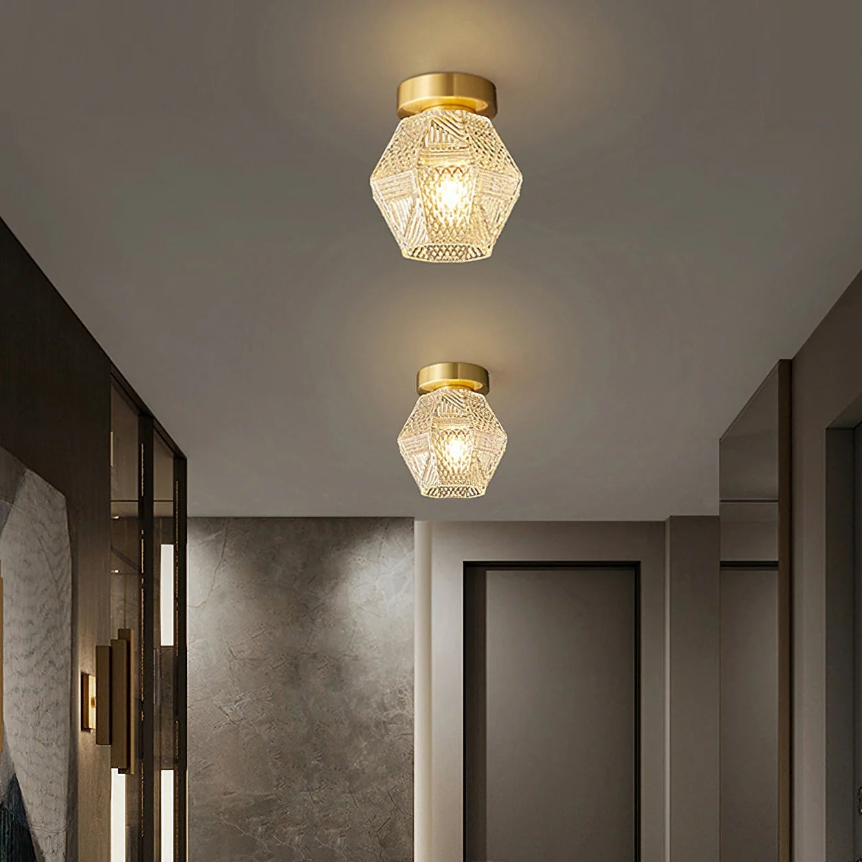 Celvora Elegant Brass Flush Mount Ceiling Light for Art Deco Style