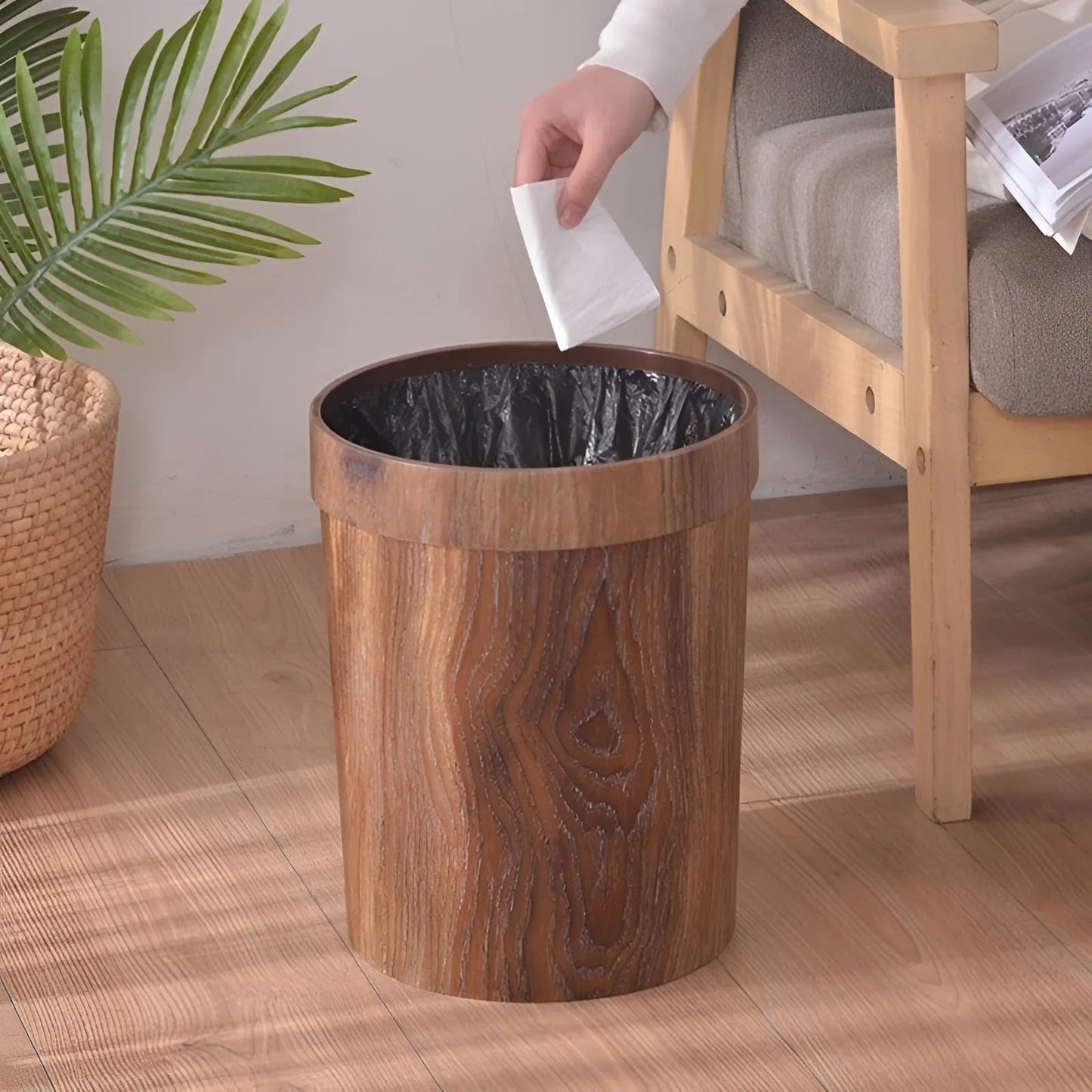 Norvik Wood-Look Kitchen Trash Bin for Modern Minimalist Home Spaces
