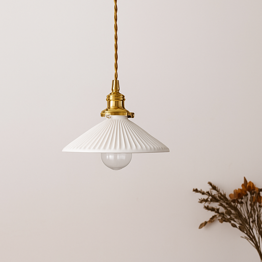 Orvelle White Ceramic Pendant Light – Modern Retro Hanging Lamp for Interiors