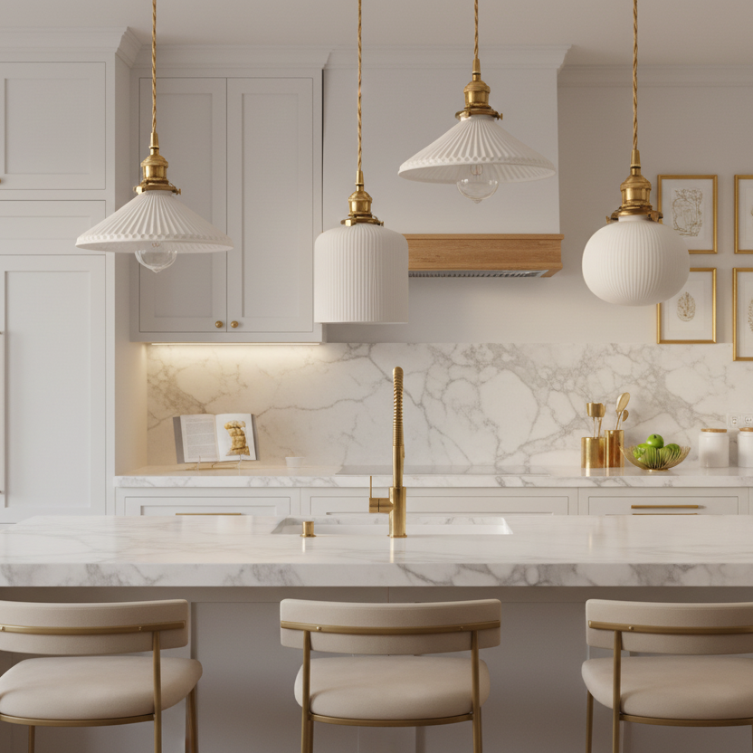 Orvelle White Ceramic Pendant Light – Modern Retro Hanging Lamp for Interiors