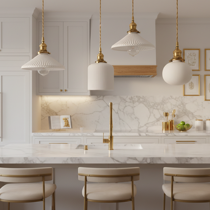Orvelle White Ceramic Pendant Light – Modern Retro Hanging Lamp for Interiors
