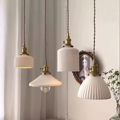 Orvelle White Ceramic Pendant Light – Modern Retro Hanging Lamp for Interiors