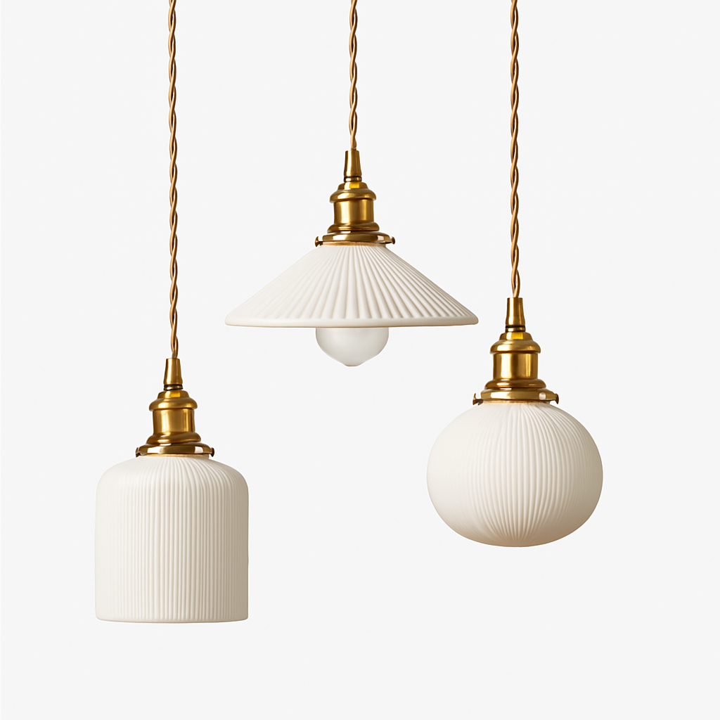 Orvelle White Ceramic Pendant Light – Modern Retro Hanging Lamp for Interiors