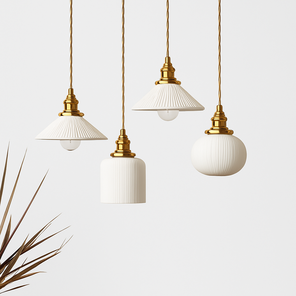 Orvelle White Ceramic Pendant Light – Modern Retro Hanging Lamp for Interiors