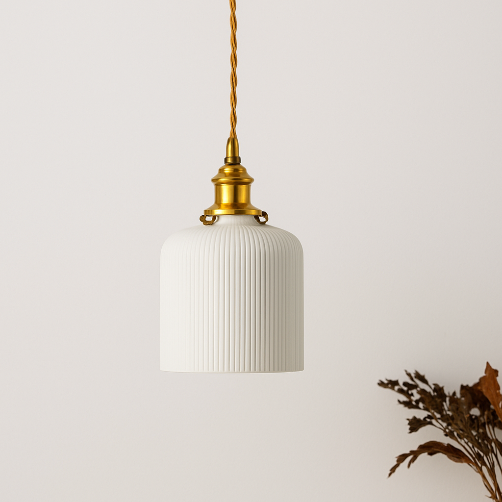 Orvelle White Ceramic Pendant Light – Modern Retro Hanging Lamp for Interiors