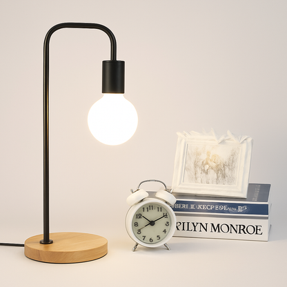 Marlowe Vintage E27 Desk Lamp with Wooden Base and Nordic Design