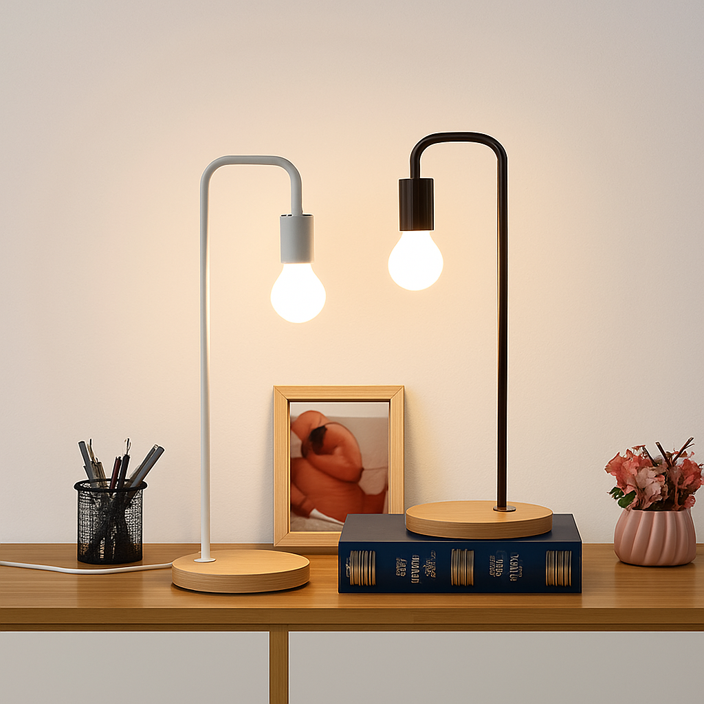 Marlowe Vintage E27 Desk Lamp with Wooden Base and Nordic Design