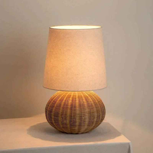 Lunaran Natural Rattan Bedside Lamp – Handcrafted Design for Cozy Ambiance