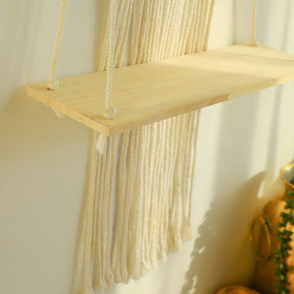 Amora Boho Macrame Wall Shelf for Plants and Home Decor