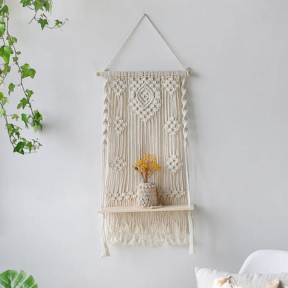 Amora Boho Macrame Wall Shelf for Plants and Home Decor