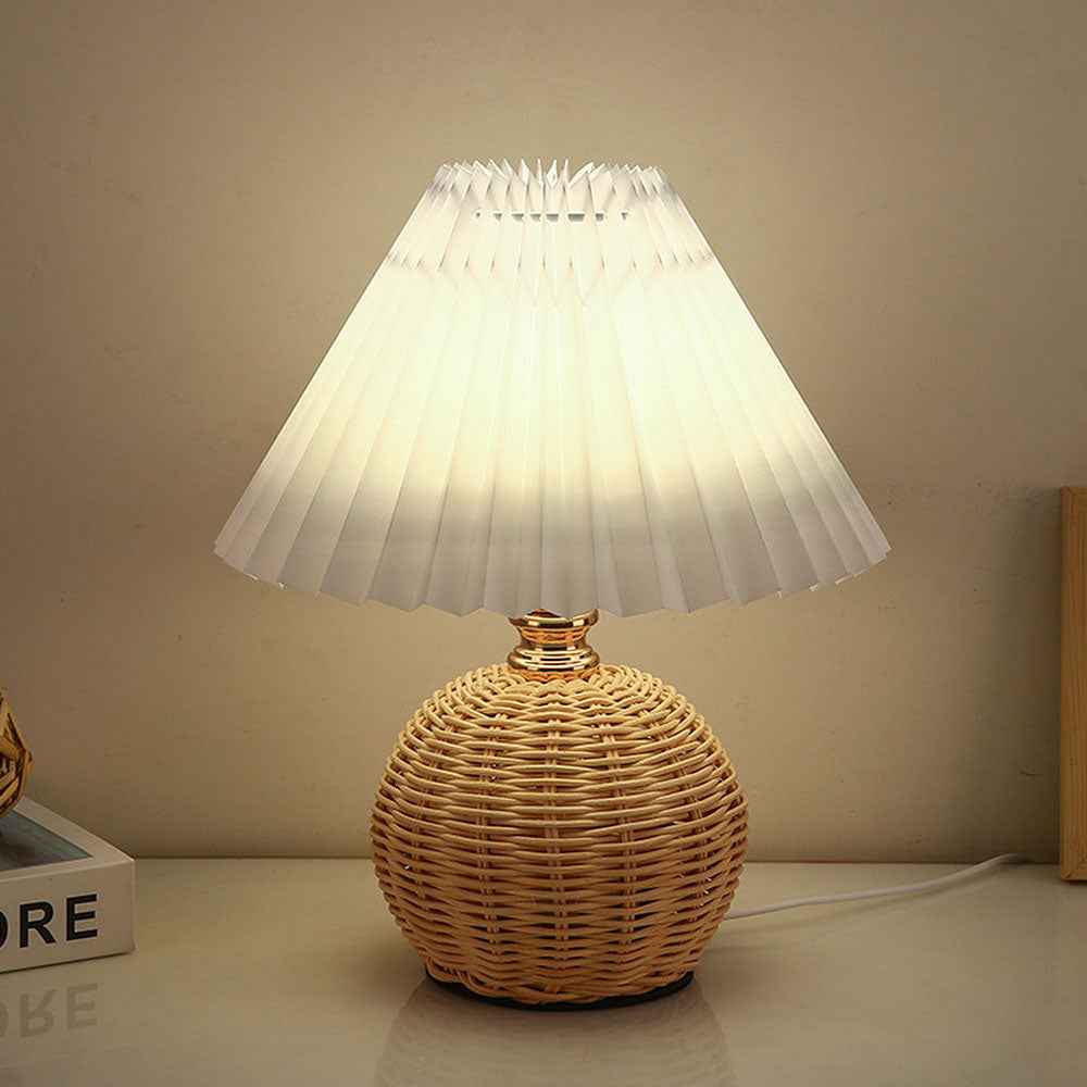 Rattan Bloom Table Lamp with Pleated Shade for Cosy Rooms