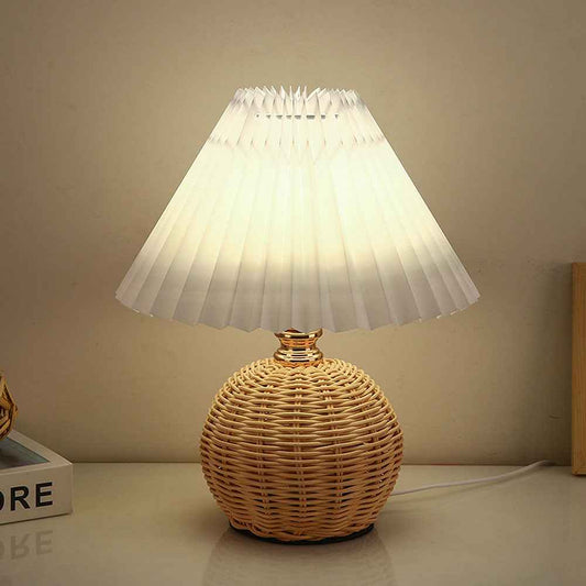 Rattan Bloom Table Lamp with Pleated Shade for Cosy Rooms