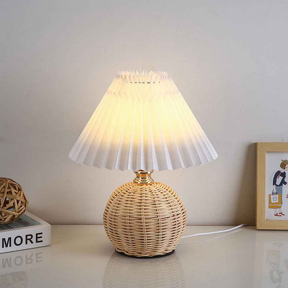 Rattan Bloom Table Lamp with Pleated Shade for Cosy Rooms