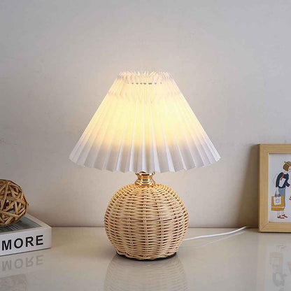 Rattan Bloom Table Lamp with Pleated Shade for Cosy Rooms