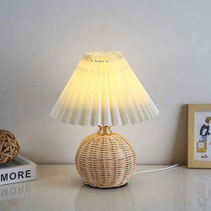 Rattan Bloom Table Lamp with Pleated Shade for Cosy Rooms