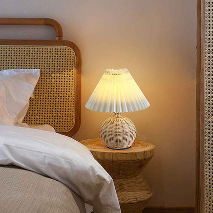 Rattan Bloom Table Lamp with Pleated Shade for Cosy Rooms