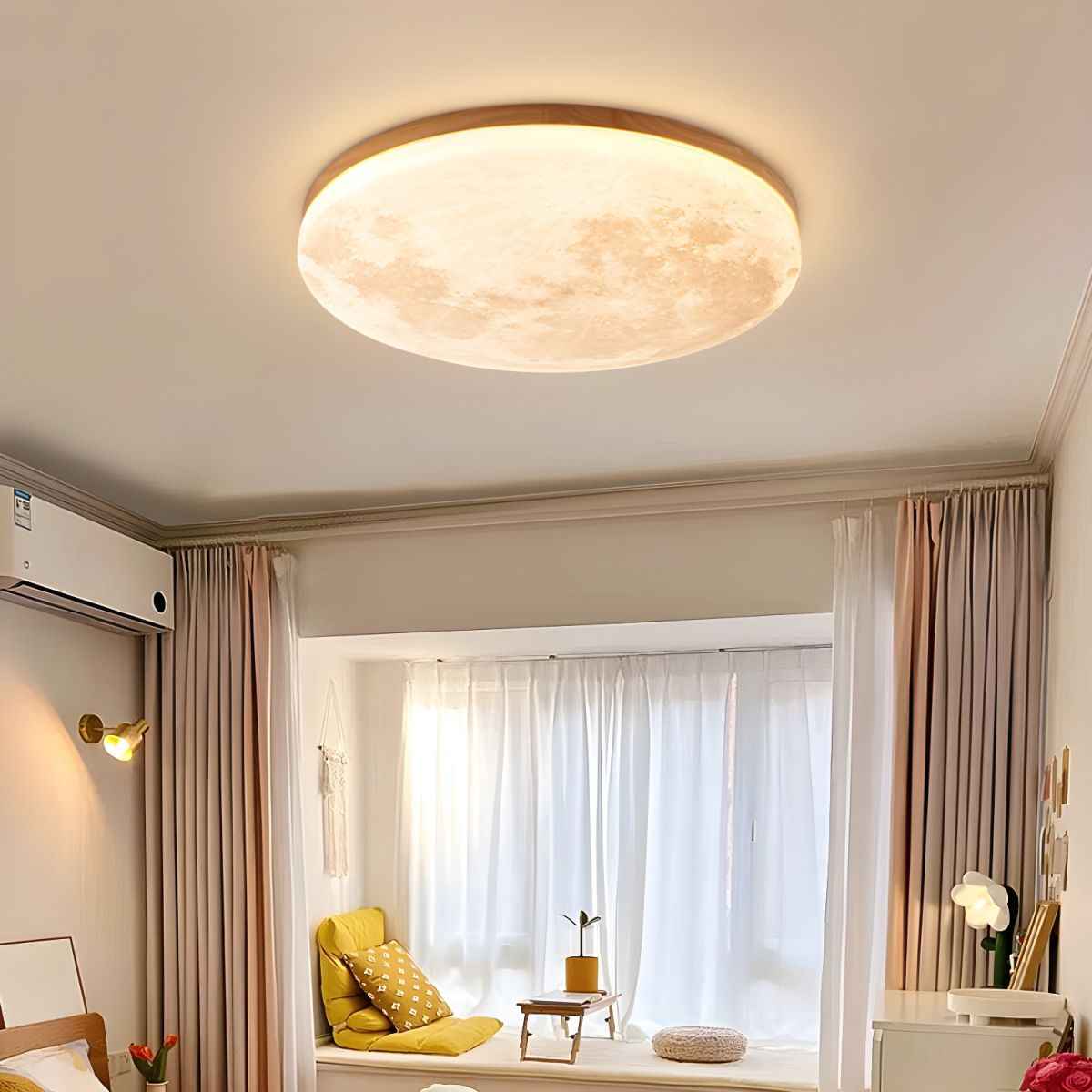 Timber Glow LED Ceiling Light with Minimalist Warm Room Design