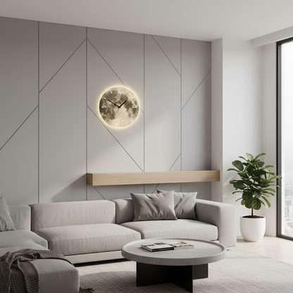Celestia Modern Wall Clock – Unique Moon Design for Elegant Home Decor